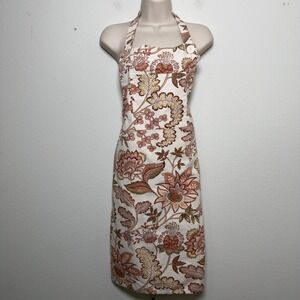 April Cornell Women Floral Paisley Apron Adjustable Tan Pink Cottagecore Tradwif